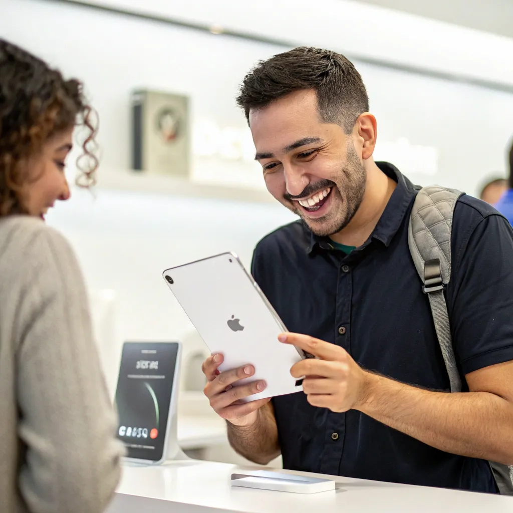 Customer holding new gadget